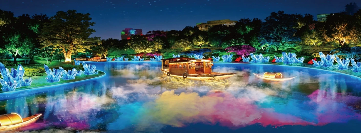 石林巴江夜游水岸光影实景